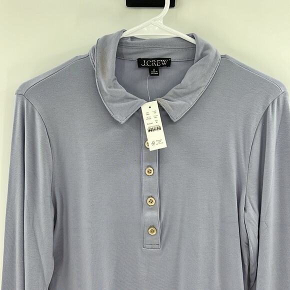 J. Crew Women's Refined rib long-sleeve polo shirt - Periwinkle - Medium - NWT - Picture 2 of 8